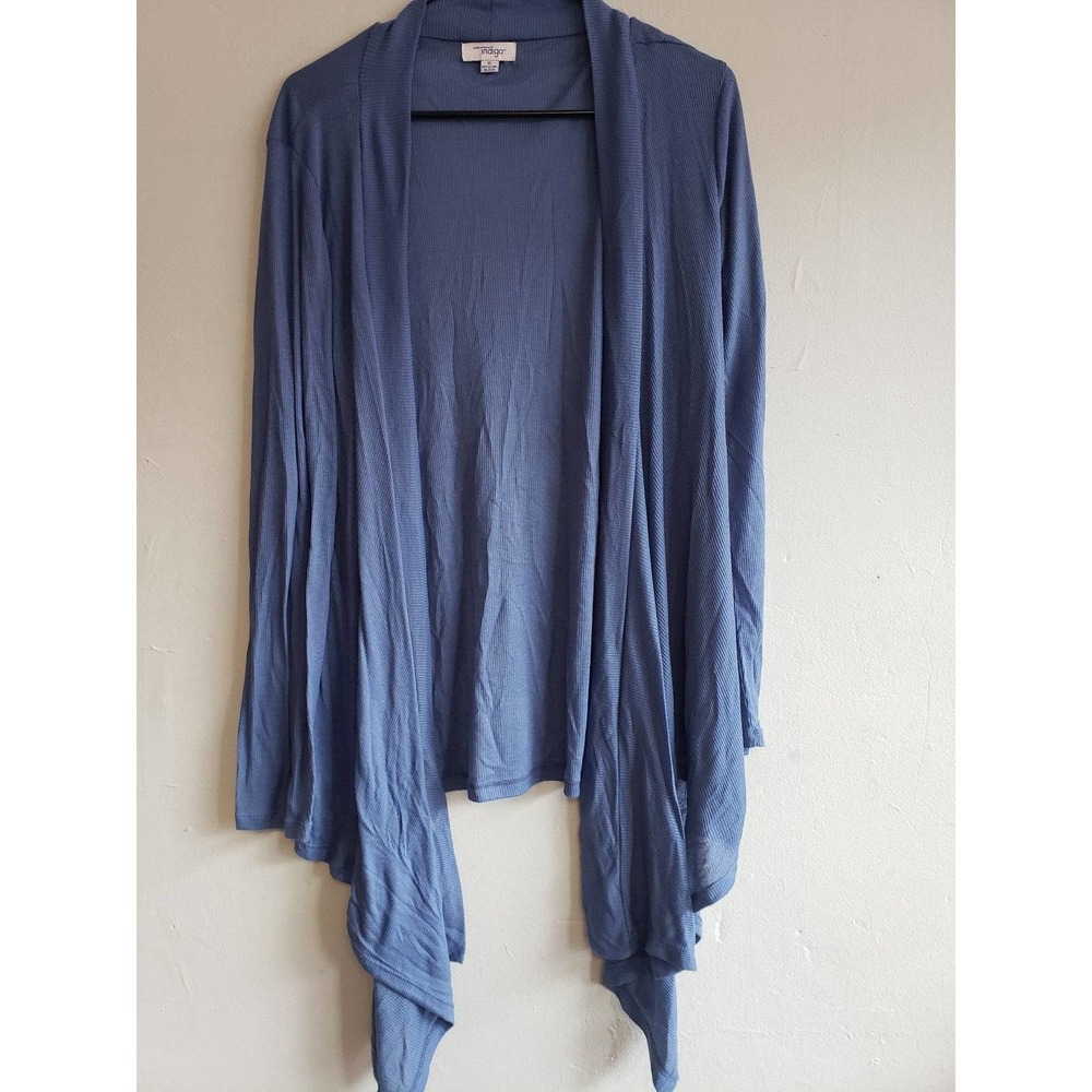 Women's XL blue lightweight open front kerchief hem cardigan Indigo ribbed